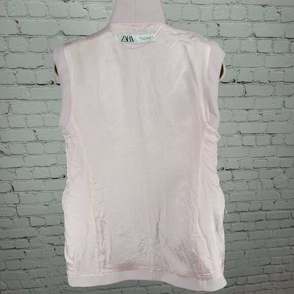 Zara Pale Pastel Pink Buttoned Lined Collared Blazer Vest Jacket Size Medium M - Picture 9 of 16